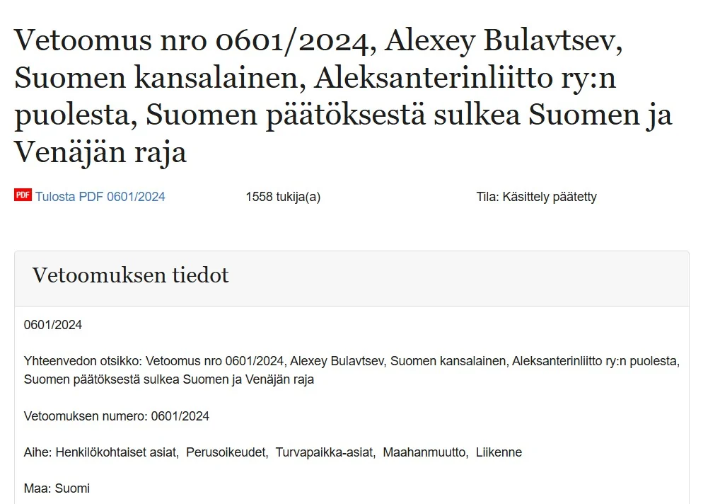 Vetoomus laillisen maaliikenteen palauttamiseksi — Euroopan parlamentti · vetoomus 0601/2024